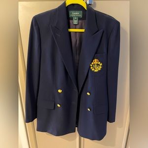 LAUREN RALPH LAUREN Navy Worsted Wool Blazer Crown Logo Gold Button Size 6